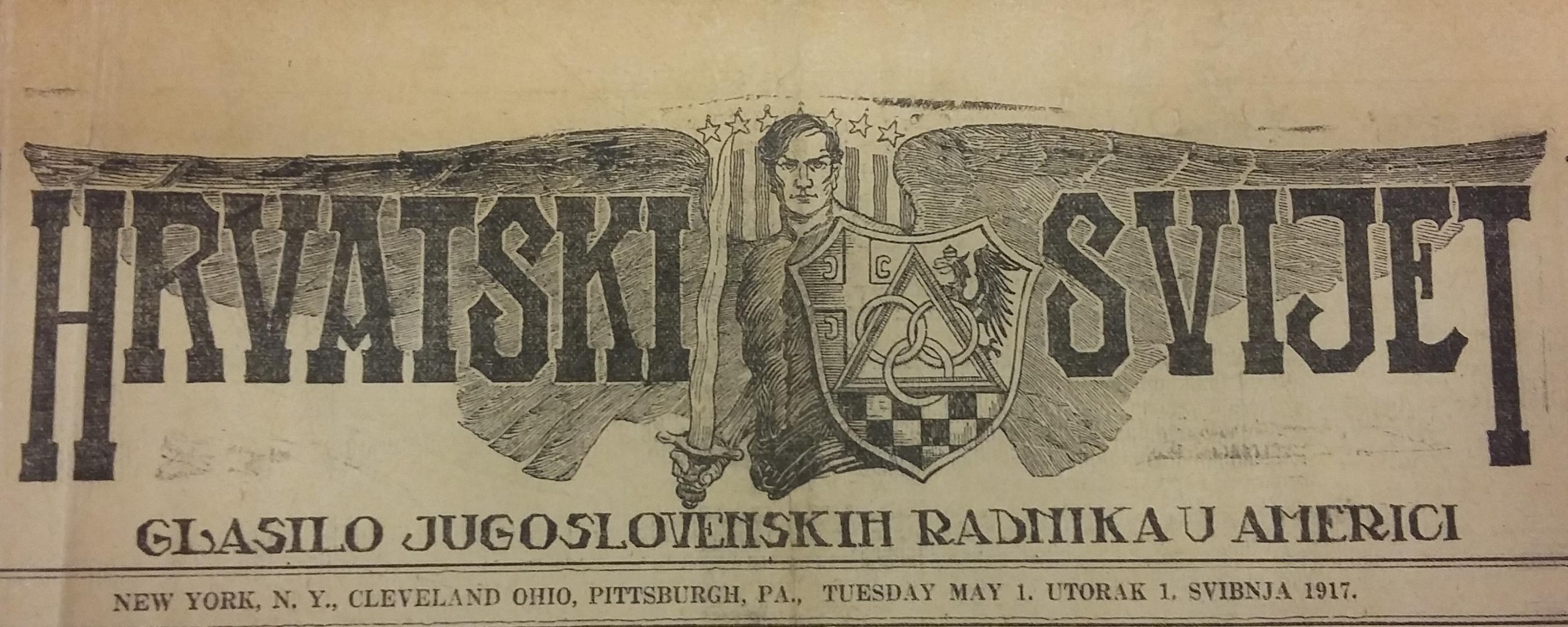 Naslovnica novina Hrvatski svijet, New York, 1.5.1917.